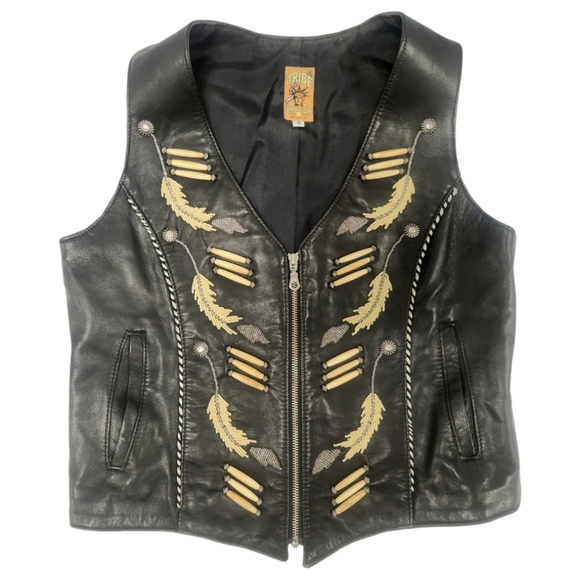Tribe America Embelished Leather Vest SZ 8 RARE - Picture 1 of 16